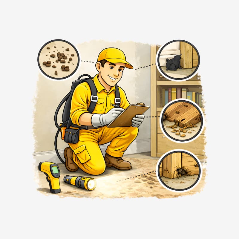 Technicien réalisant un diagnostic de nuisibles dans une habitation